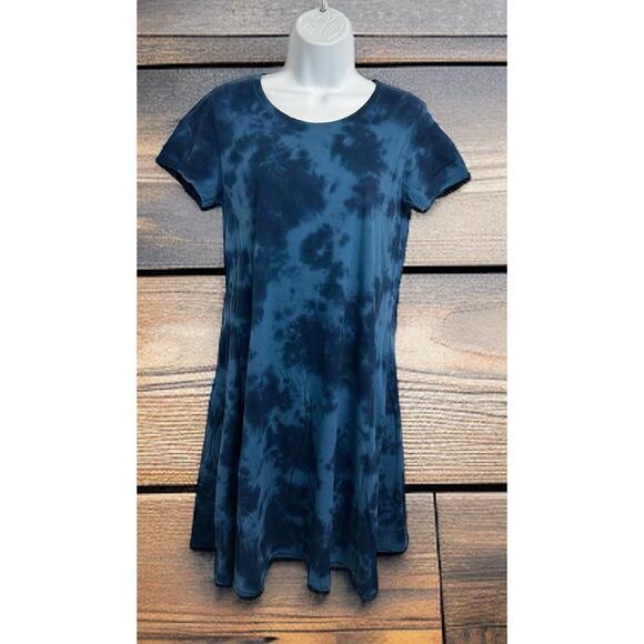 Style & Co. Blue Tie Dye Shirt A-Line Dress Size PM Medium Petite Short Sleeve - Picture 2 of 7